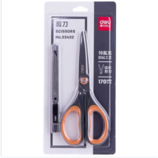 得力deli不锈钢剪刀170mm+金属美工刀小号 办公2件套装 33432