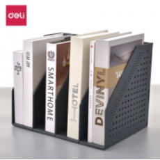 得力 可伸缩创意桌面文件筐文件座折叠式加厚文件框一体塑料书立书架收纳盒多层学生用桌面文具整理置物框 四联可伸缩 深灰色 78996