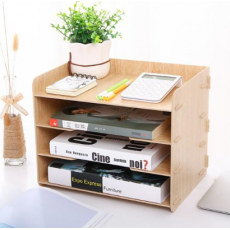 得力 79213 木质文件架 多层收纳文件筐 资料架文件栏 办公学习桌面文具架子 原木色 231*235*261mm
