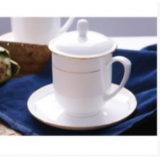 金边陶瓷杯子带盖泡茶茶杯手绘金色骨瓷办公会议水杯