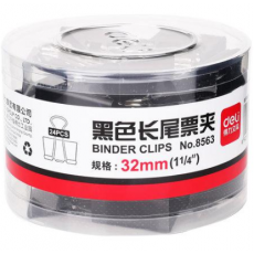 得力(deli)8563 32mm 24只/筒 金属黑色长尾夹/票据夹/燕尾夹/铁夹子