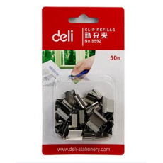 得力 8592 推夹器补充夹 无钉可夹40张大容量夹纸器 银色  50枚/卡