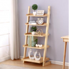 海善家 实木置物架 墙角花架 梯形书架落地北欧书架 原木色