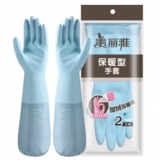 美丽雅 家务清洁橡胶洗碗手套 加绒加厚加长胶皮手套均码 颜色随机