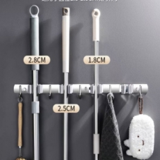 拖把壁挂夹挂钩 免打孔卫生间扫把固定挂架 特厚304灰色【4夹5钩】两用