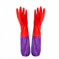 劳保佳 劳保胶皮手套 牛筋橡胶手套 加绒 加厚 防水 保暖 加棉橡胶手套 紫色 2双（套）