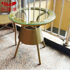 乐助家藤桌玻璃小圆桌